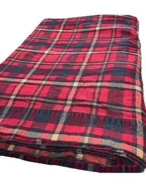 Cuddl Duds RED BLUE Tan Windowpane PLAID King Size, 1 FLAT Flannel Sheet Cotton